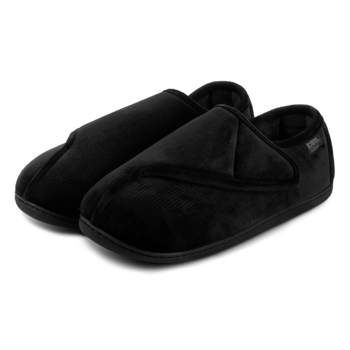 Isotoner Mens Velour Closed Back Slipper With Velcro Opening Black Extra Image 1